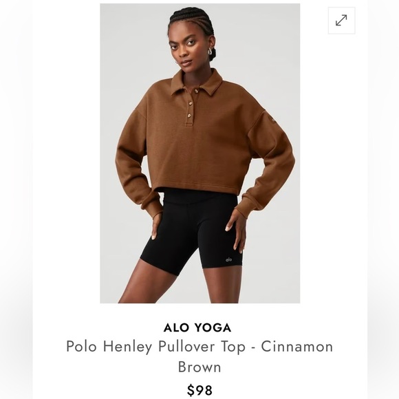 ALO Yoga Women's Brown Polo crop rugby shirt. Size S. Runs large! - Picture 9 of 11